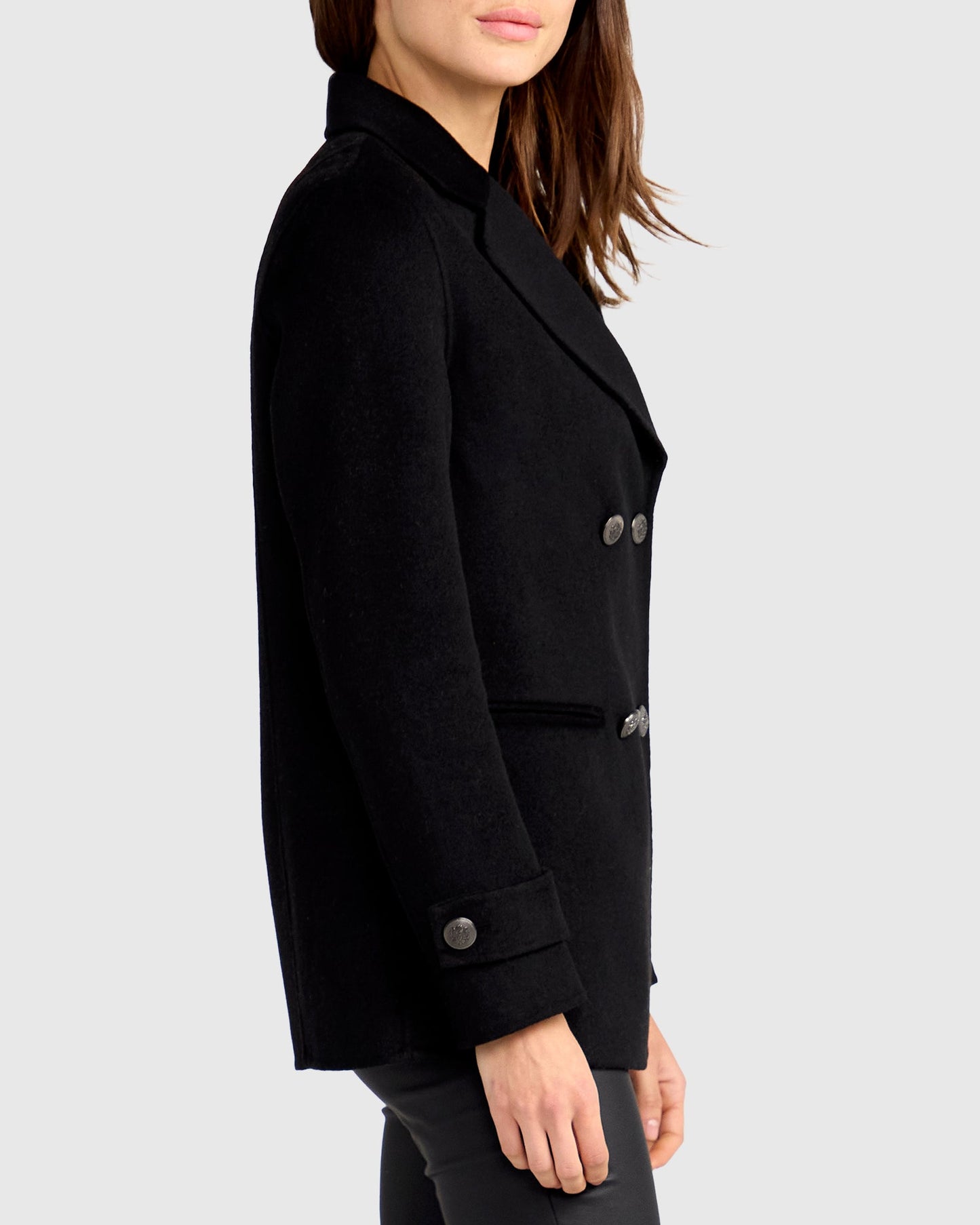 Forget You Wool Blend Military Peacoat - Black