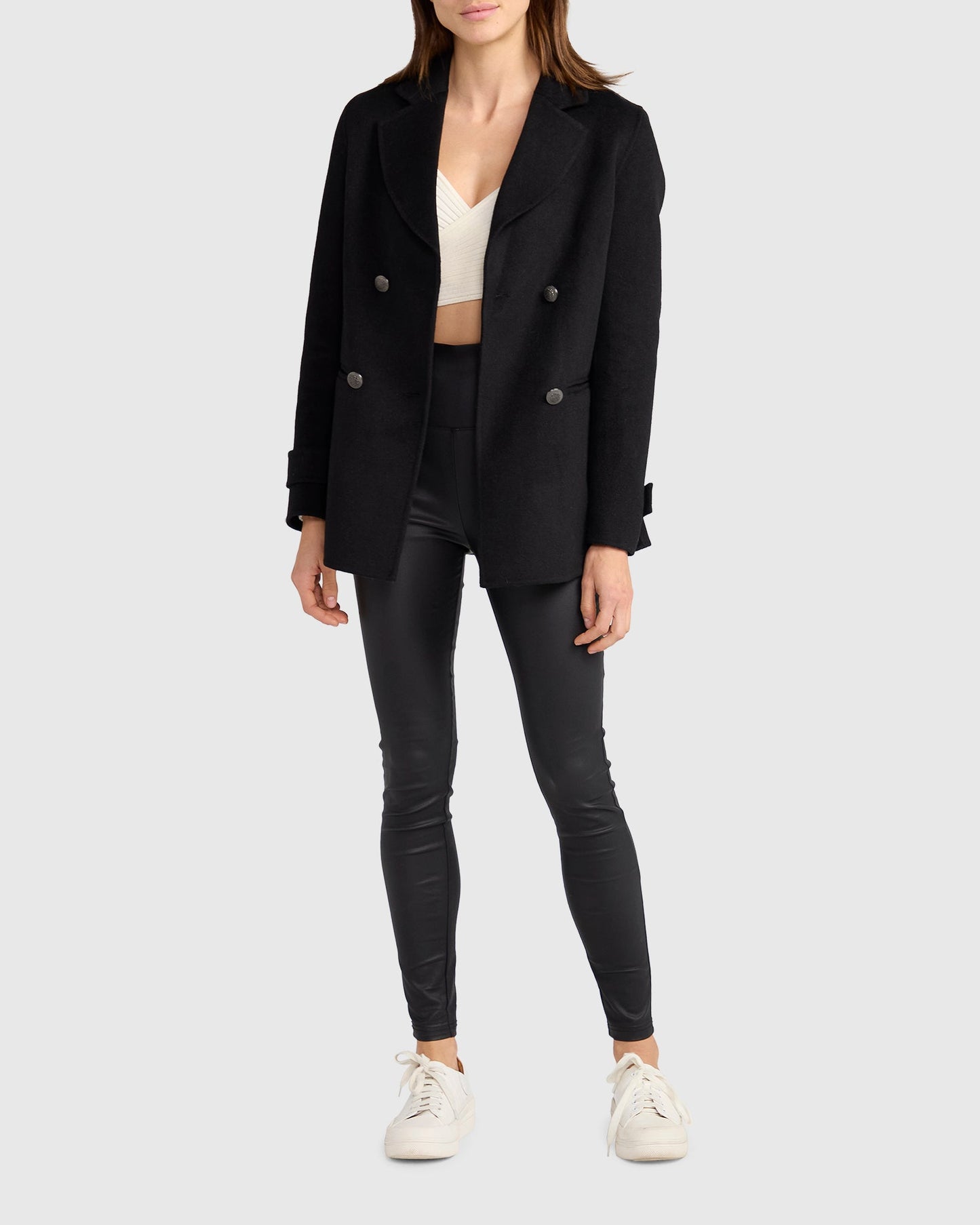 Forget You Wool Blend Military Peacoat - Black