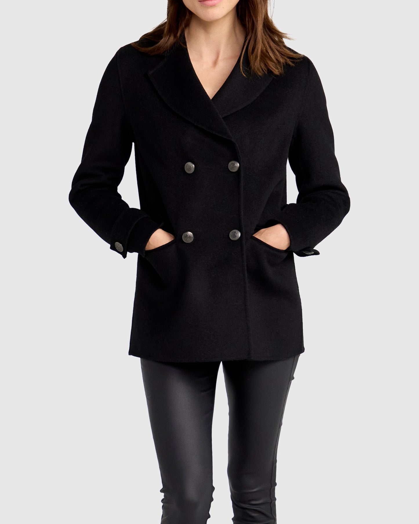 Forget You Wool Blend Military Peacoat - Black