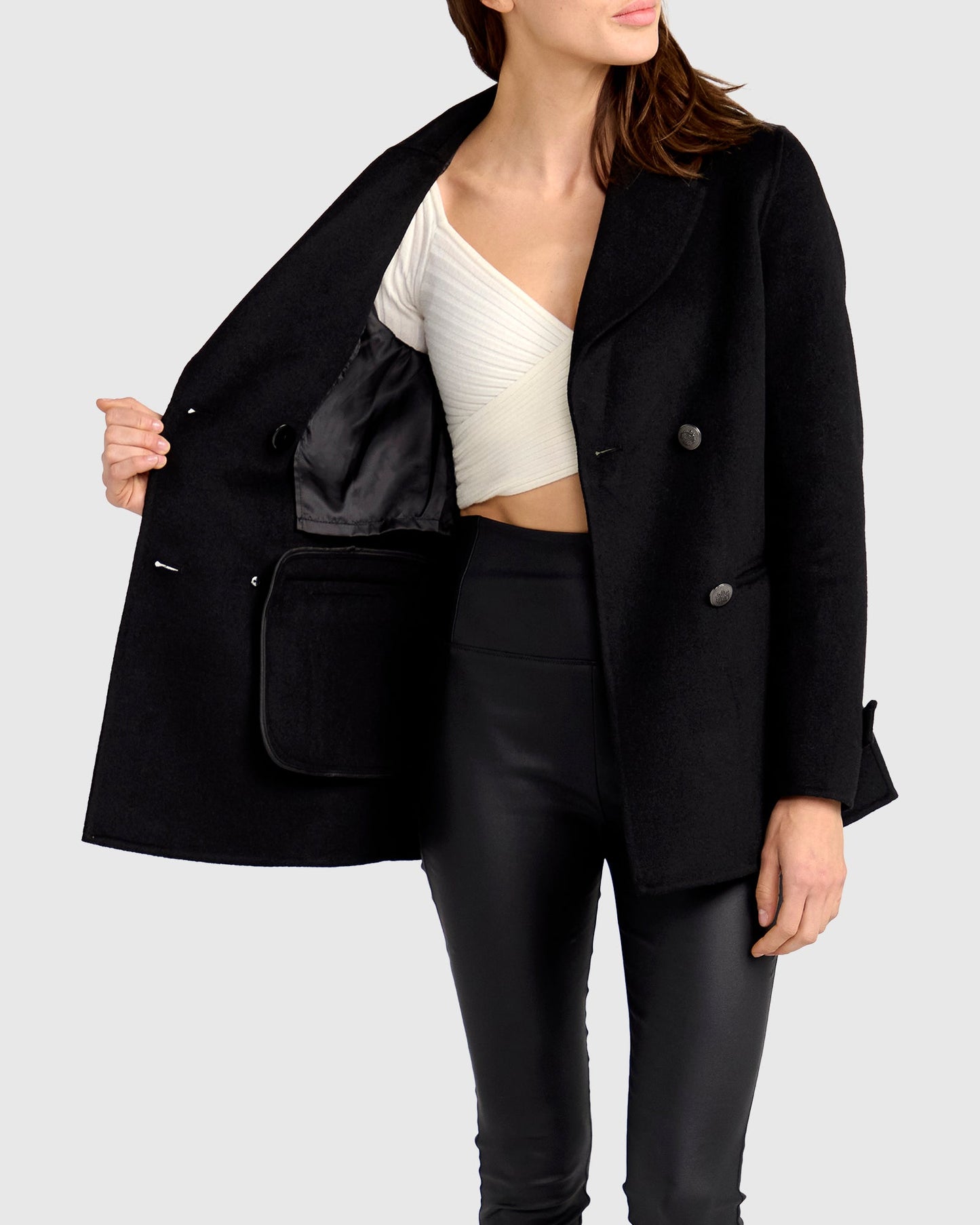 Forget You Wool Blend Military Peacoat - Black