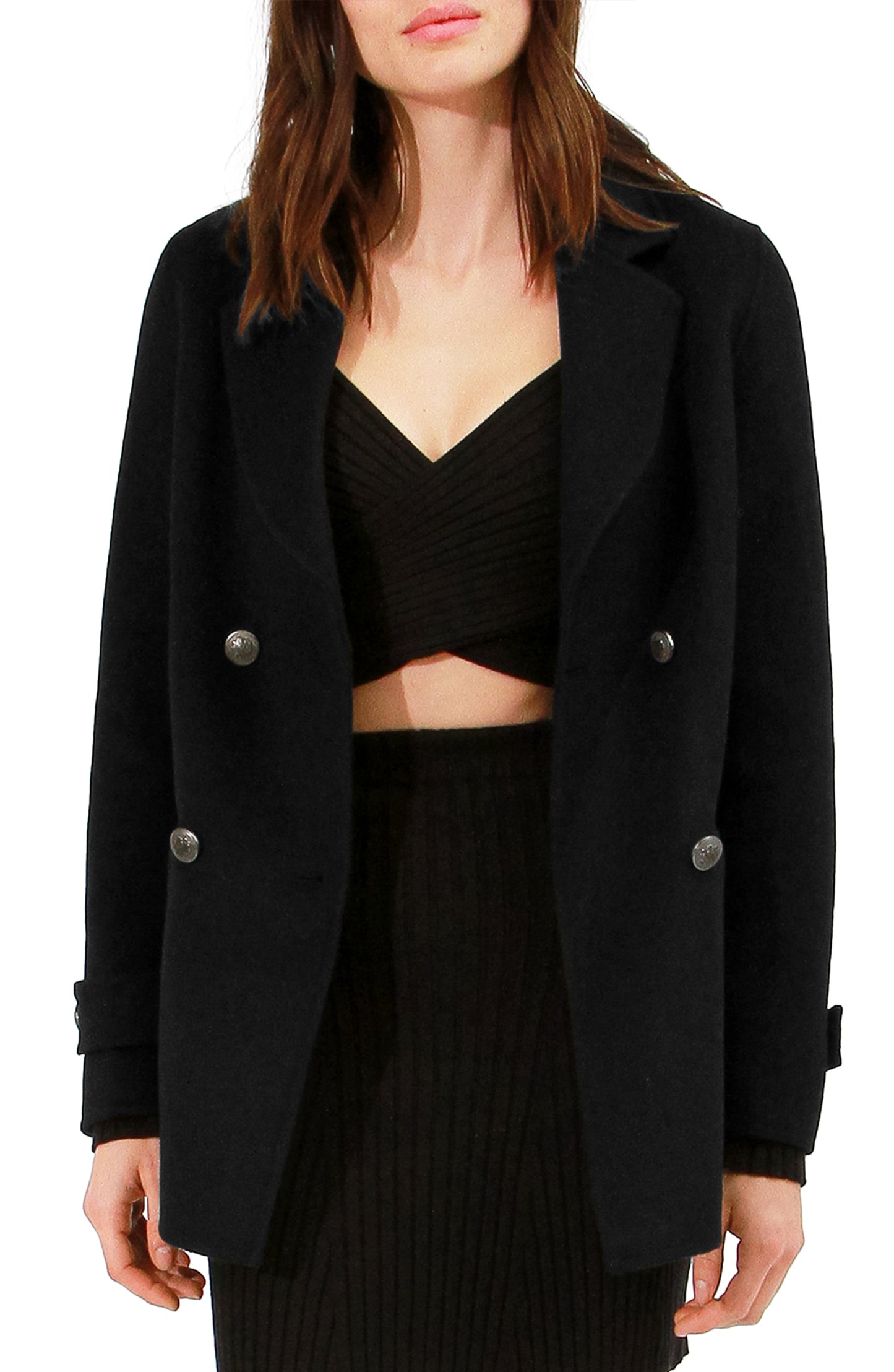 Forget You Wool Blend Military Peacoat - Black