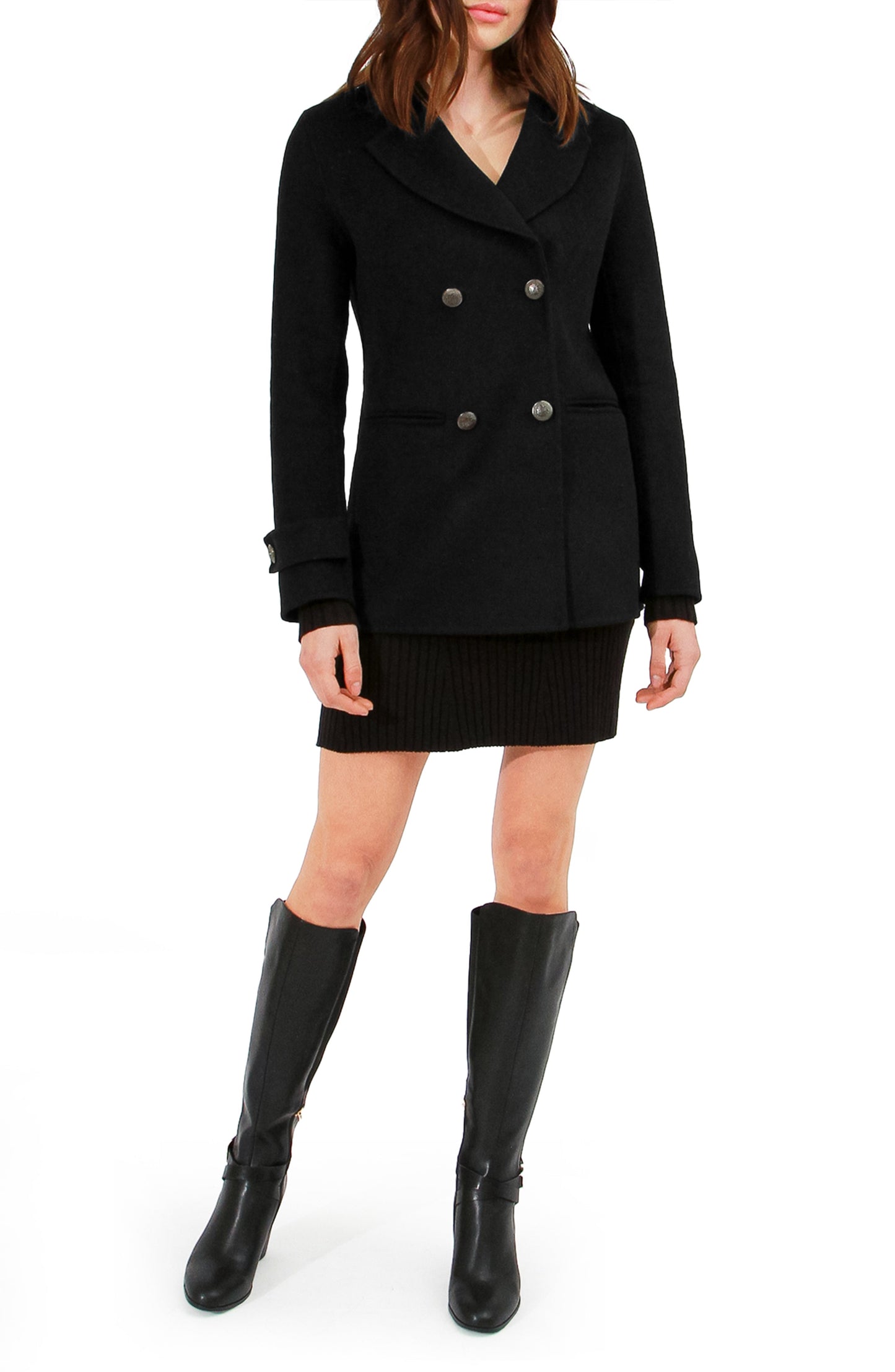 Forget You Wool Blend Military Peacoat - Black
