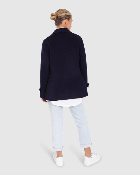 Forget You Wool Blend Military Peacoat - Navy