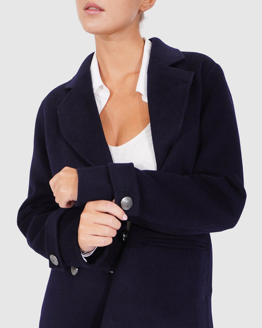 Forget You Wool Blend Military Peacoat - Navy