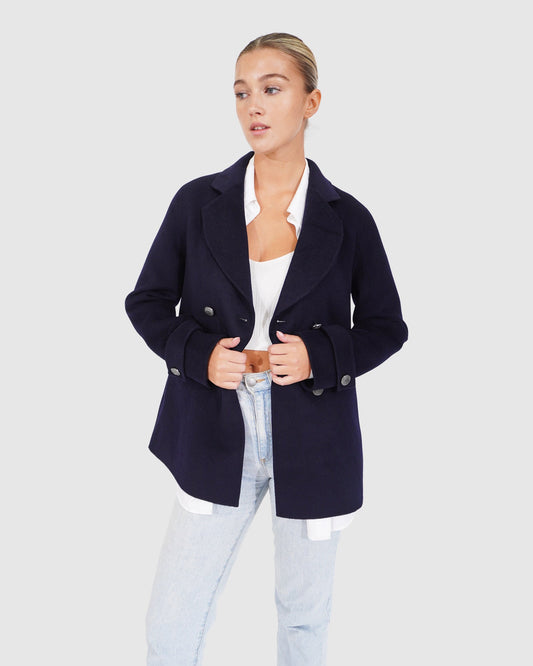Forget You Wool Blend Military Peacoat - Navy
