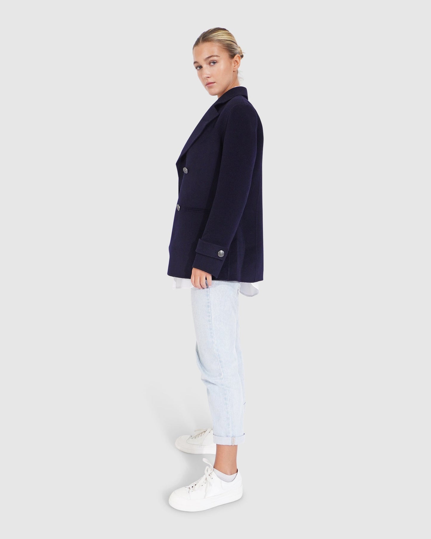 Forget You Wool Blend Military Peacoat - Navy