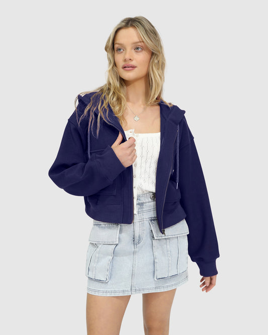 Fireside Cropped Utility Zip Jacket - Navy