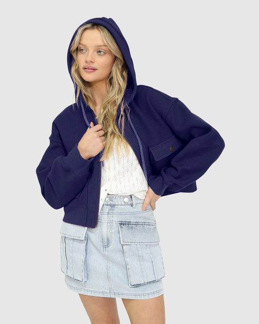 Fireside Cropped Utility Zip Jacket - Navy
