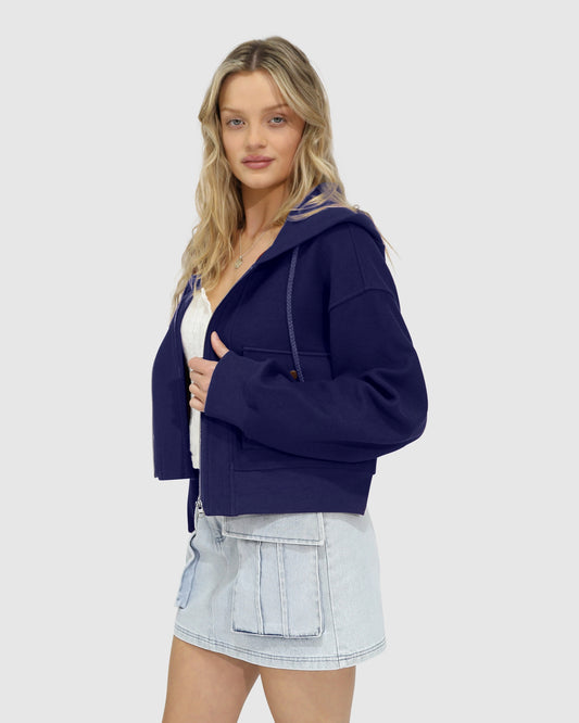 Fireside Cropped Utility Zip Jacket - Navy