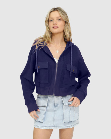 Fireside Cropped Utility Zip Jacket - Navy