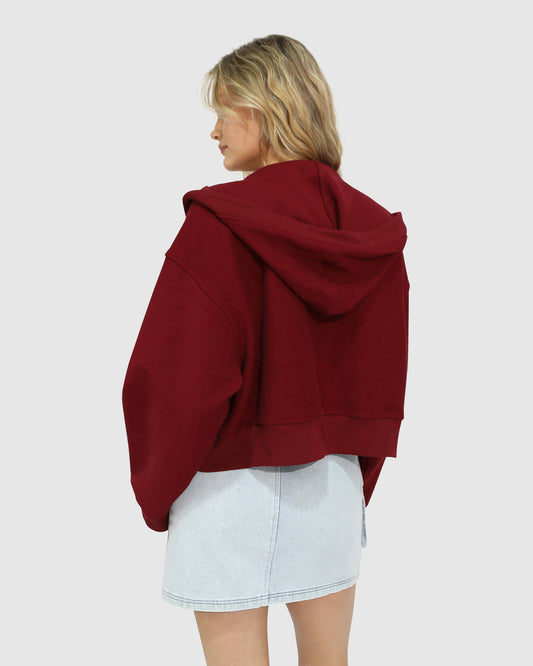 Fireside Cropped Utility Zip Jacket - Burgundy
