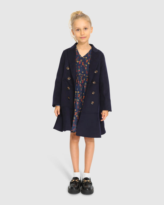 Good Manners Wool Blend Fitted Coat - Navy