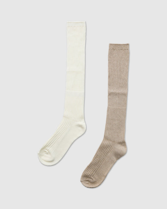 Cream & Beige Go For It 2 Pack Socks with ribbed texture and ribbed texture for a snug yet flexible fit - front view