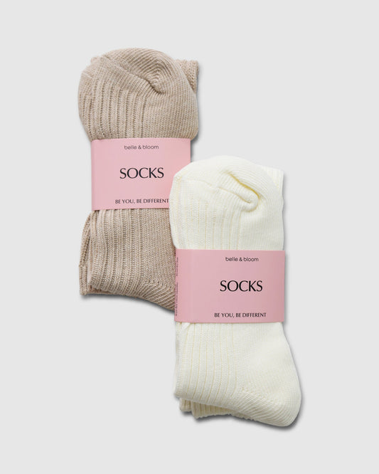 Cream & Beige Go For It 2 Pack Socks with ribbed texture - alternate view
