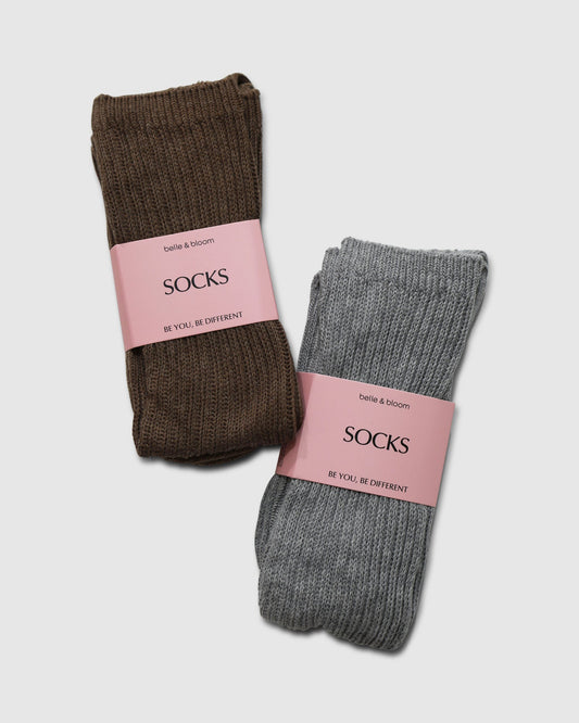Brown & Grey Go For It 2 Pack Socks with ribbed texture - alternate view