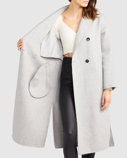 Guestlist Wool Blend Oversized Double Breasted Coat - Grey Marle