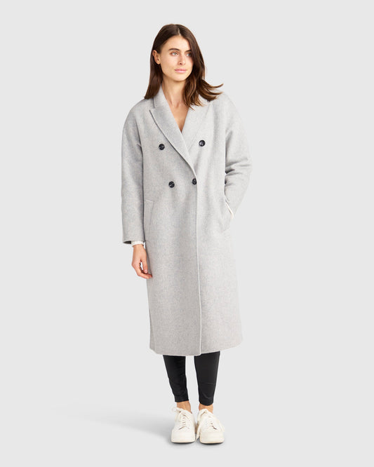 Guestlist Wool Blend Oversized Double Breasted Coat - Grey Marle