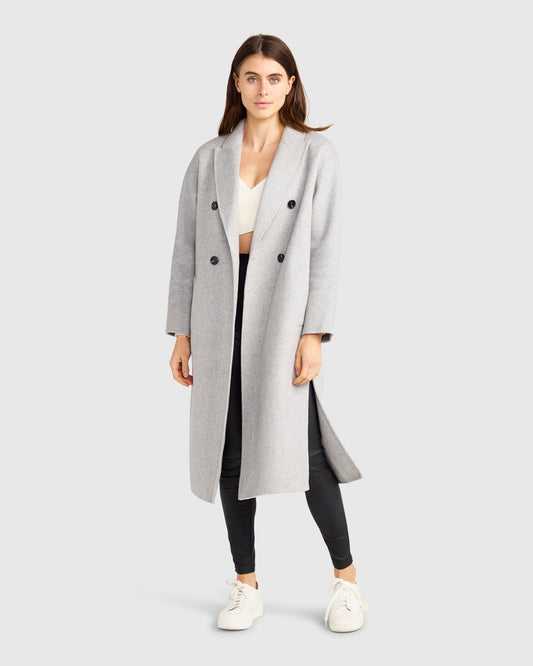 Guestlist Wool Blend Oversized Double Breasted Coat - Grey Marle