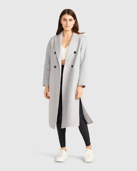 Guestlist Wool Blend Oversized Double Breasted Coat - Grey Marle