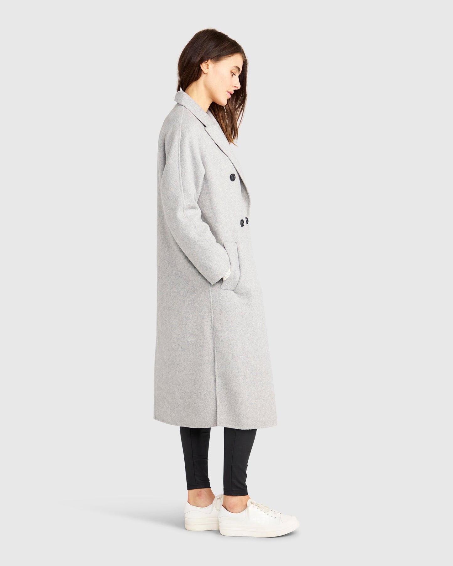 Guestlist Wool Blend Oversized Double Breasted Coat - Grey Marle