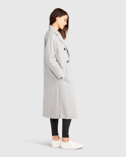 Guestlist Wool Blend Oversized Double Breasted Coat - Grey Marle