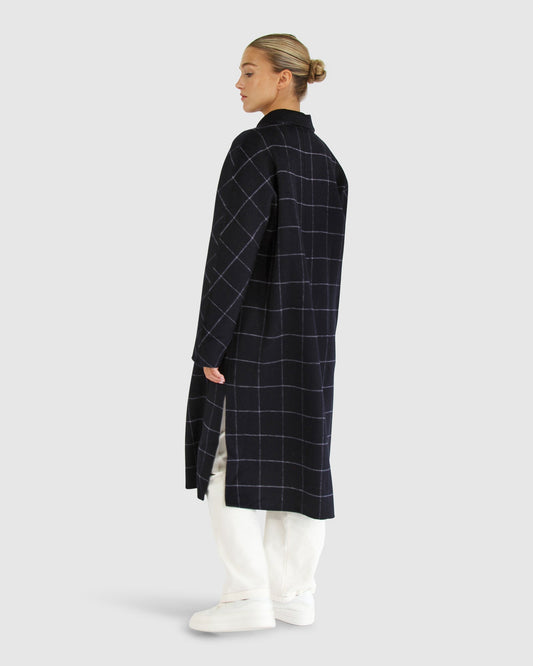 Guestlist Wool Blend Oversized Double Breasted Coat - Navy Plaid