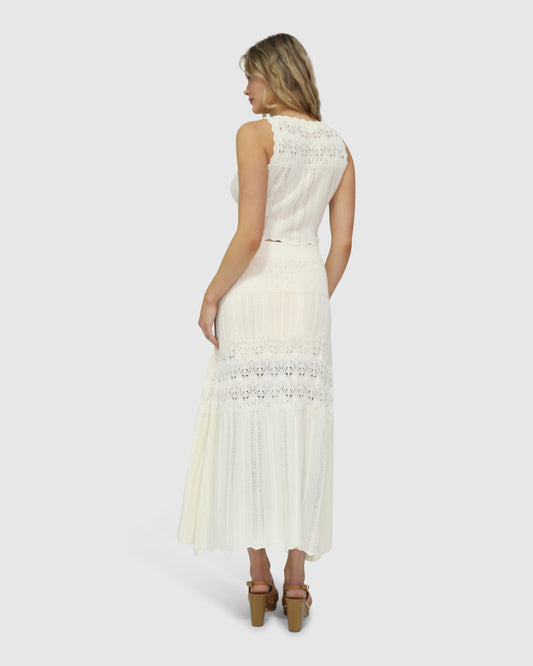Harvest Haze Crochet Maxi Skirt - Cream