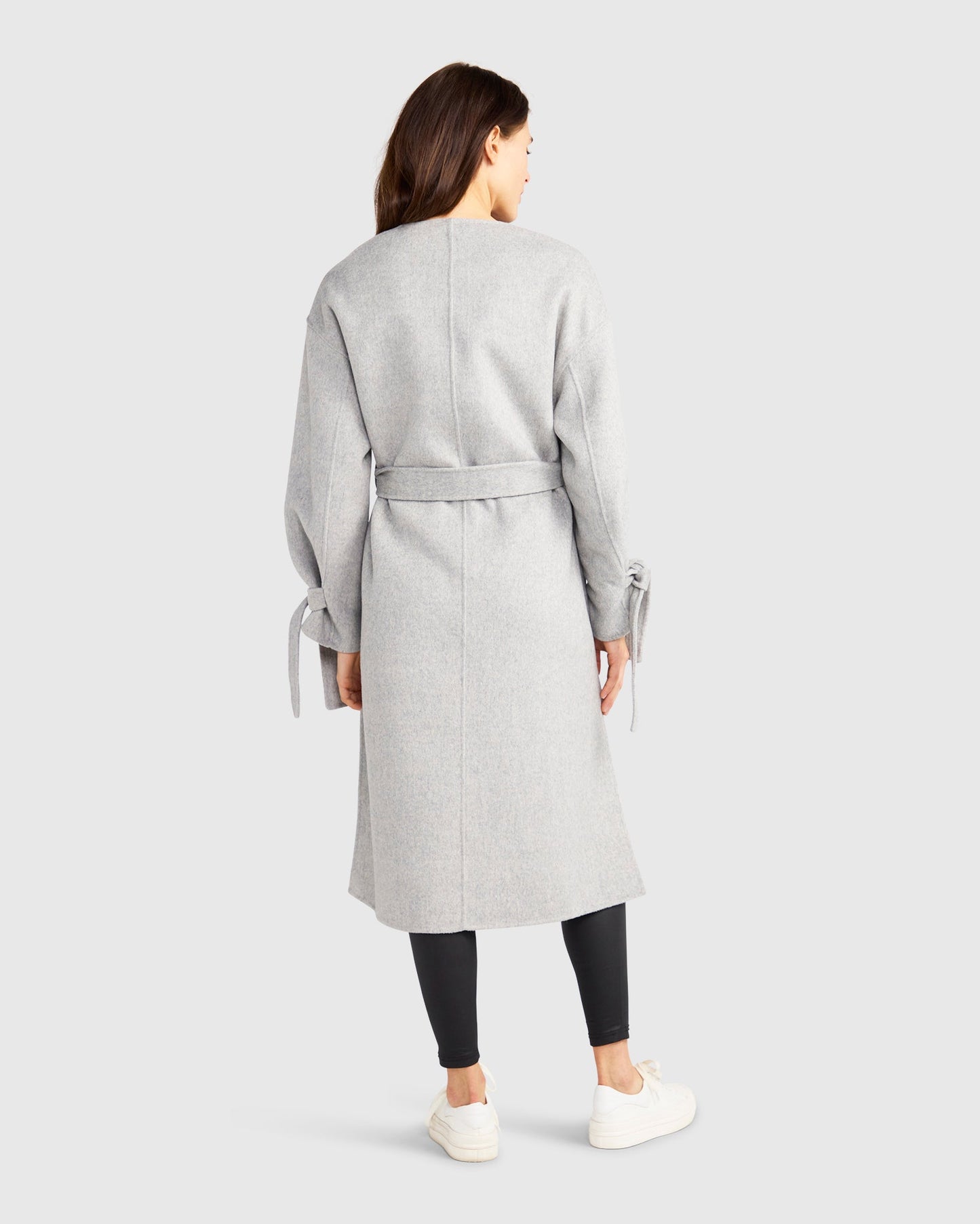 Head Over Heels Wool Blend Collarless Robe Coat - Grey Marle