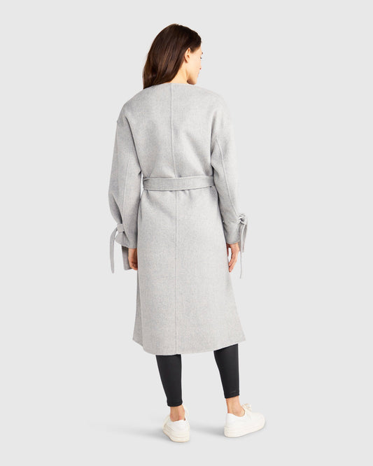 Head Over Heels Wool Blend Collarless Robe Coat - Grey Marle