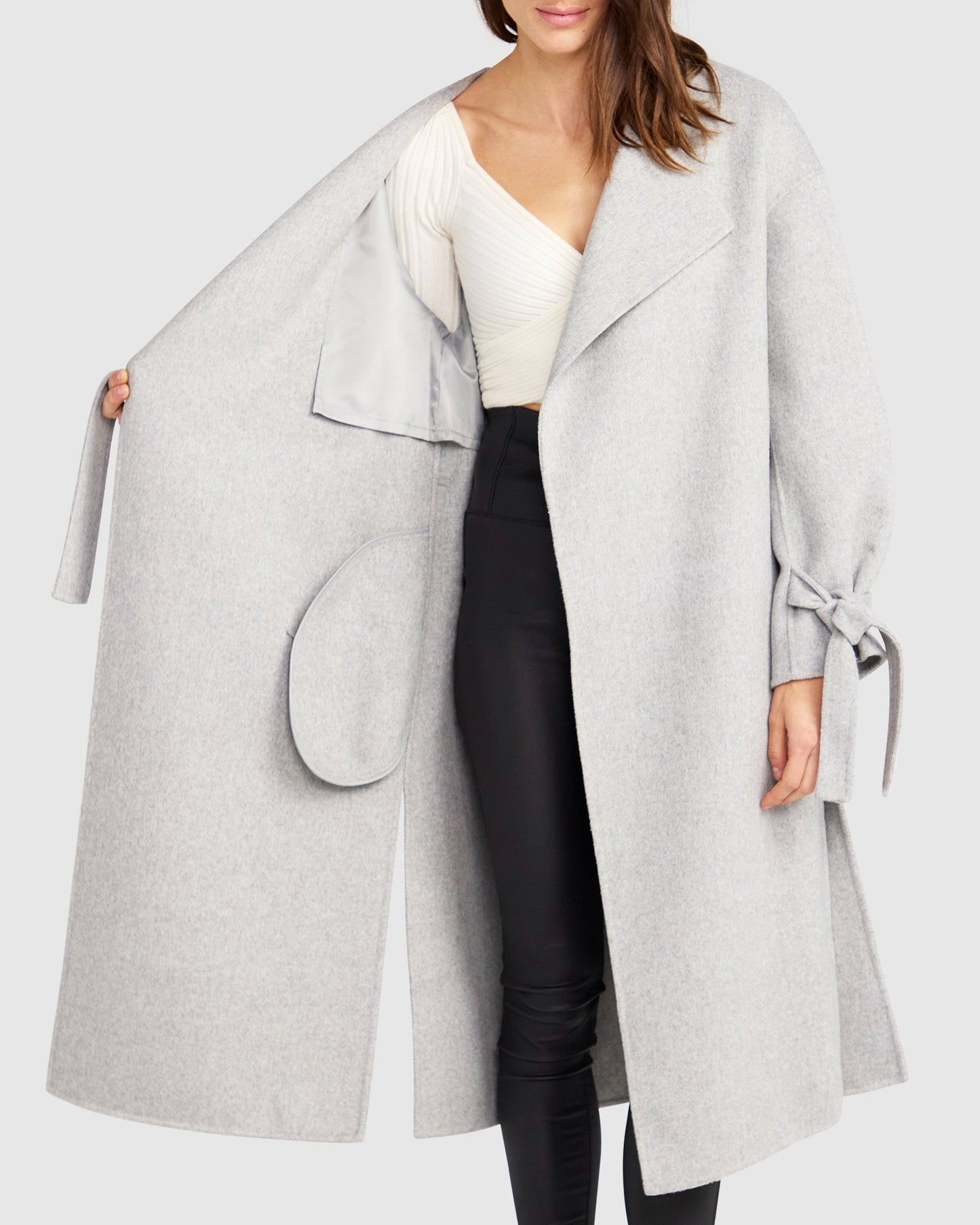 Head Over Heels Wool Blend Collarless Robe Coat - Grey Marle