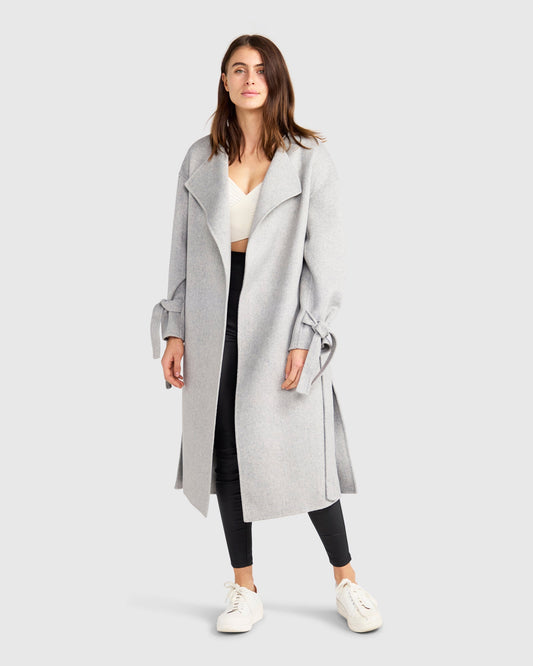 Head Over Heels Wool Blend Collarless Robe Coat - Grey Marle