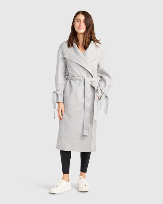 Head Over Heels Wool Blend Collarless Robe Coat - Grey Marle