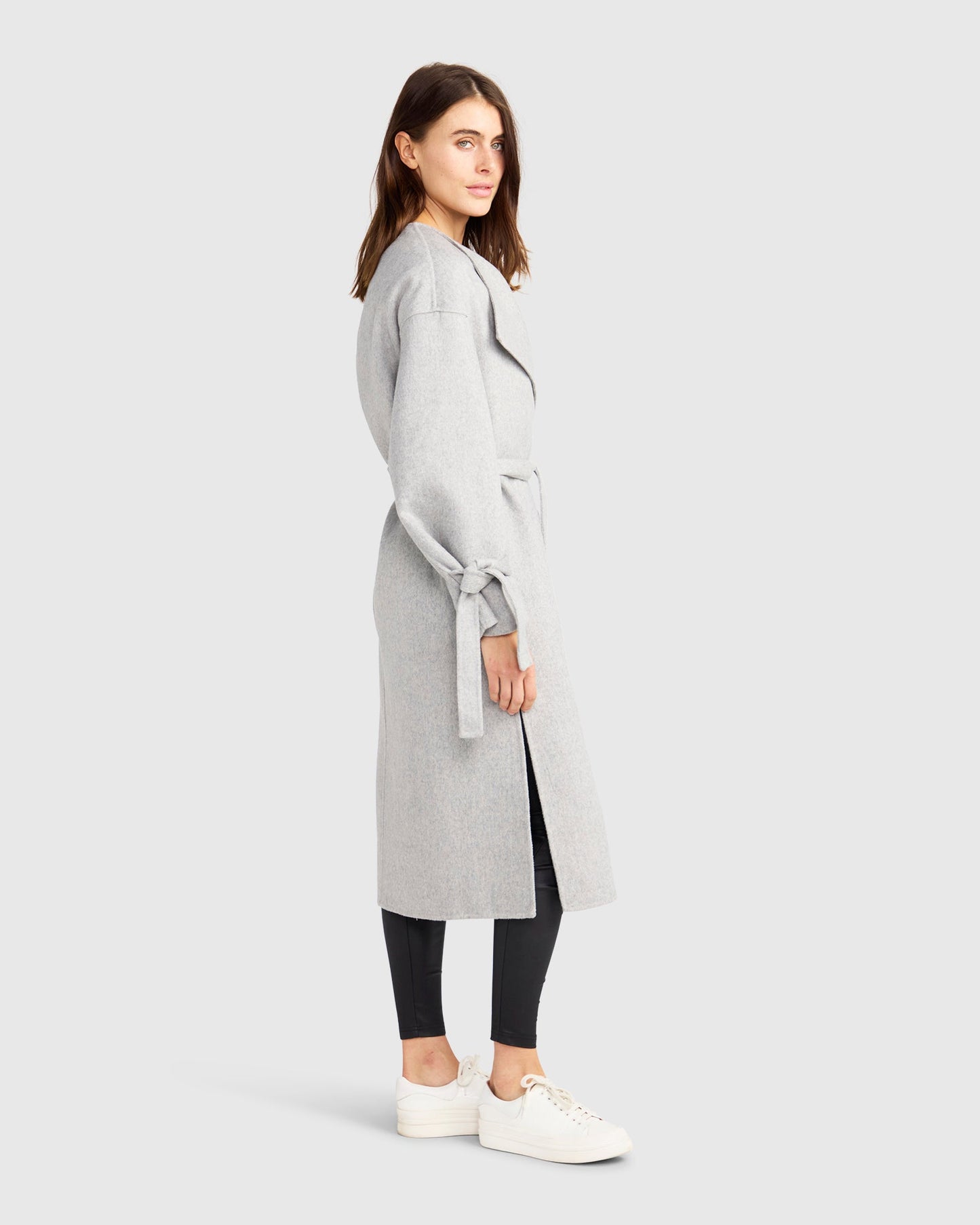 Head Over Heels Wool Blend Collarless Robe Coat - Grey Marle