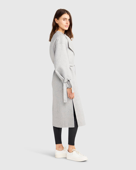 Head Over Heels Wool Blend Collarless Robe Coat - Grey Marle