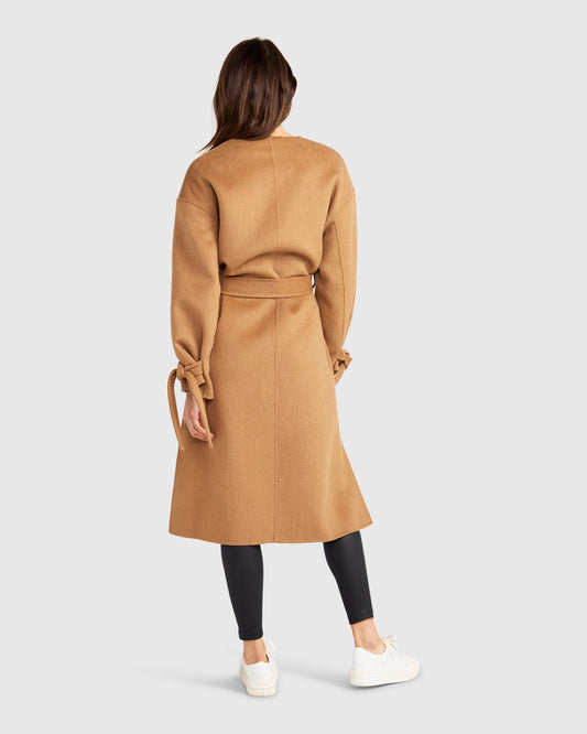 Head Over Heels Wool Blend Collarless Robe Coat - Camel