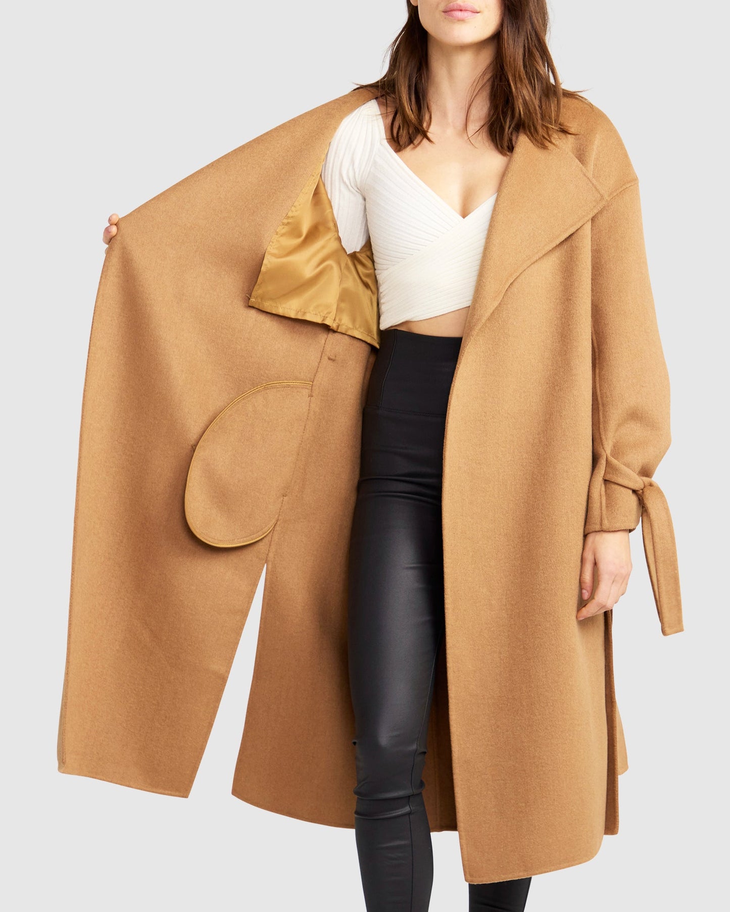 Head Over Heels Wool Blend Collarless Robe Coat - Camel