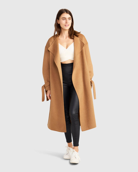 Head Over Heels Wool Blend Collarless Robe Coat - Camel