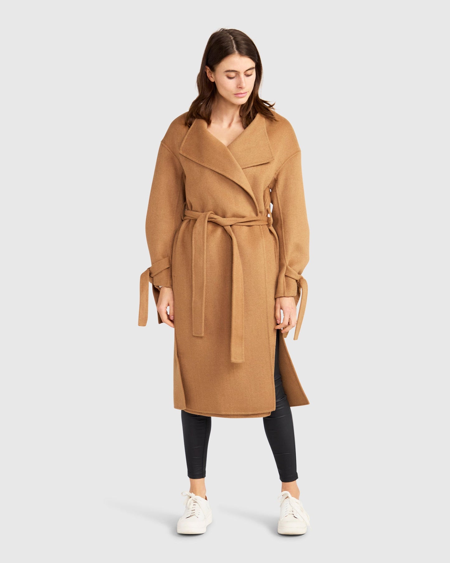 Head Over Heels Wool Blend Collarless Robe Coat - Camel