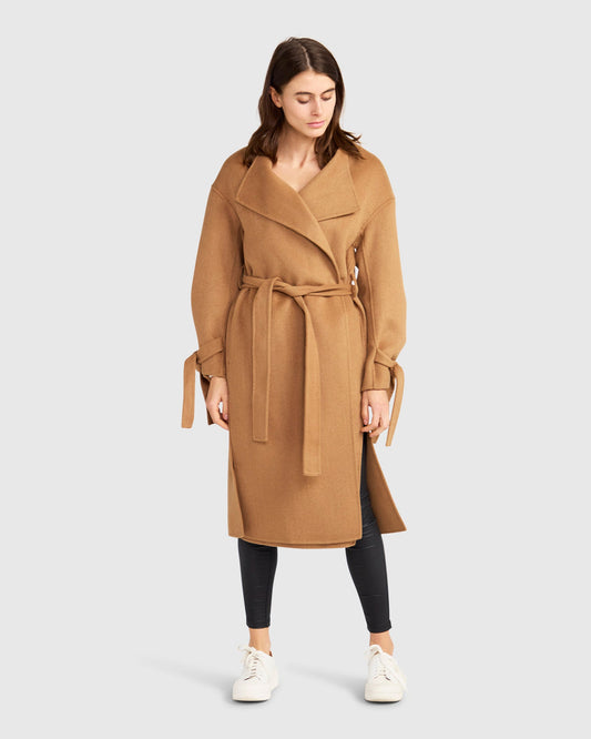 Head Over Heels Wool Blend Collarless Robe Coat - Camel
