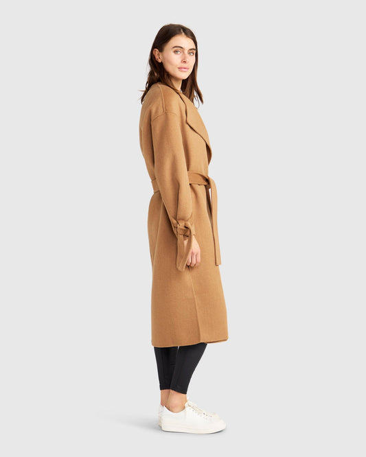 Head Over Heels Wool Blend Collarless Robe Coat - Camel