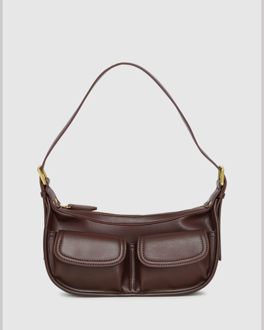 Chocolate Harper PU Bag with adjustable straps - alternate view