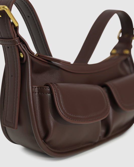 Chocolate Harper PU Bag with handle drop 25cm - alternate view