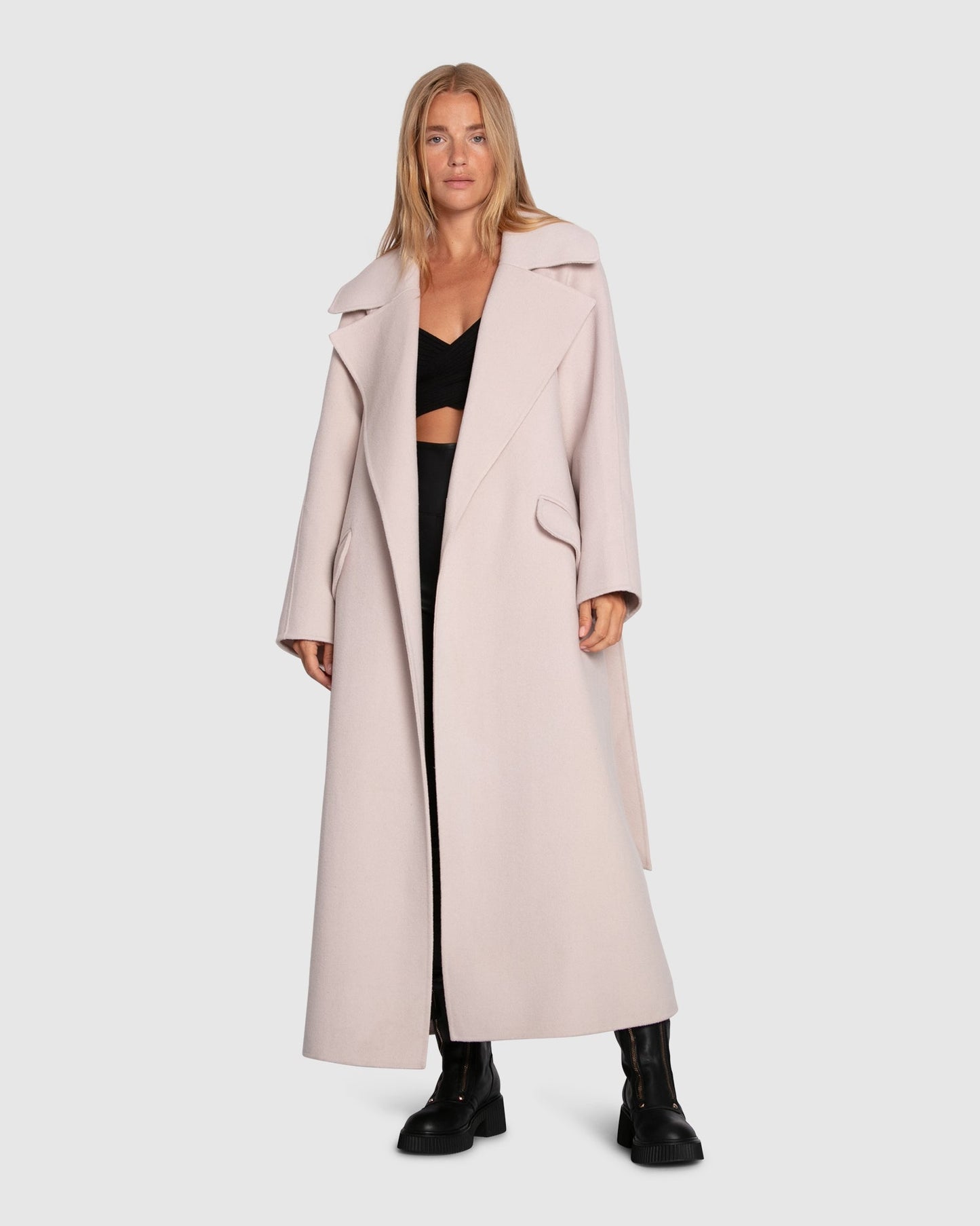 Heart To Heart Wool Blend Large Collar Maxi Coat - Rosewater