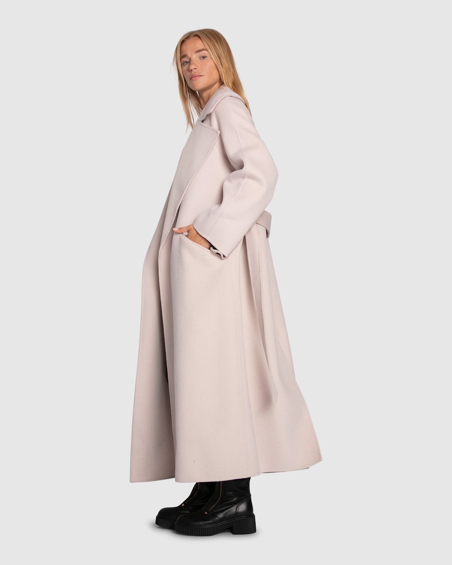Heart To Heart Wool Blend Large Collar Maxi Coat - Rosewater