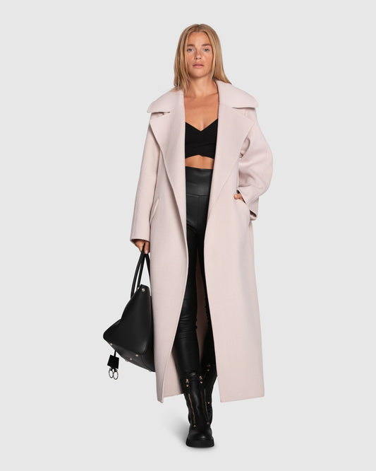 Heart To Heart Wool Blend Large Collar Maxi Coat - Rosewater