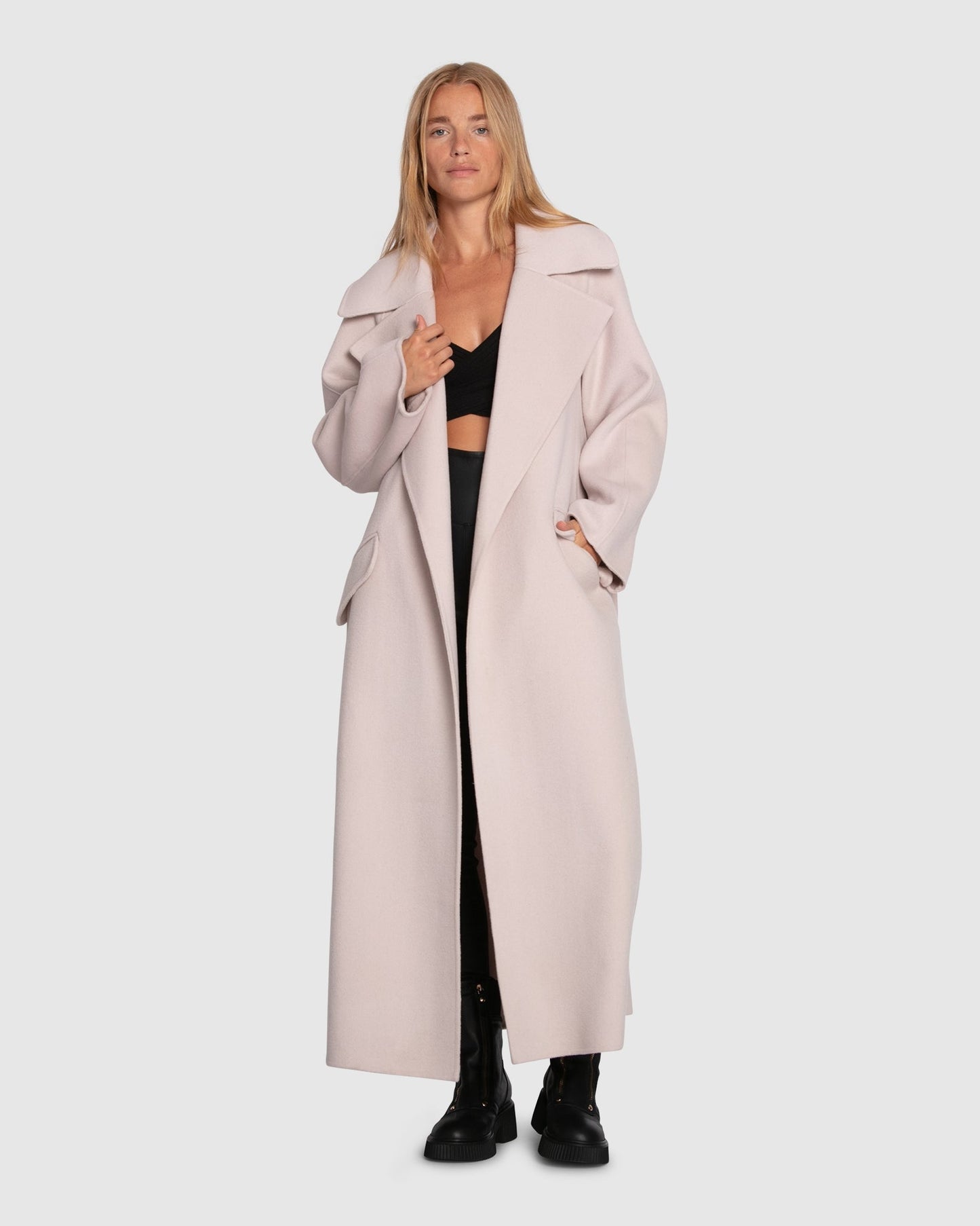 Heart To Heart Wool Blend Large Collar Maxi Coat - Rosewater