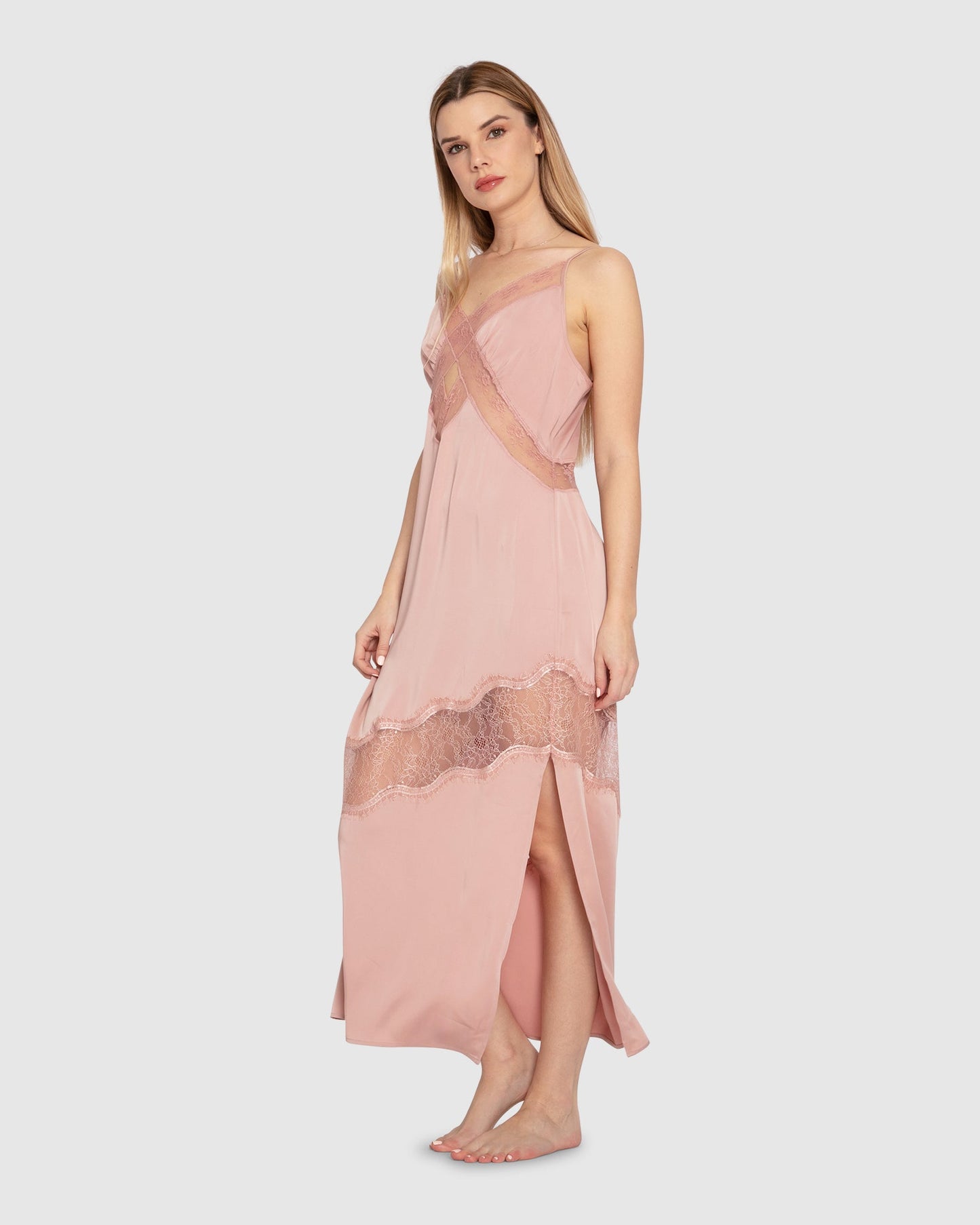 Heavenly Bodies Lace Slip Dress - Dusty Rose