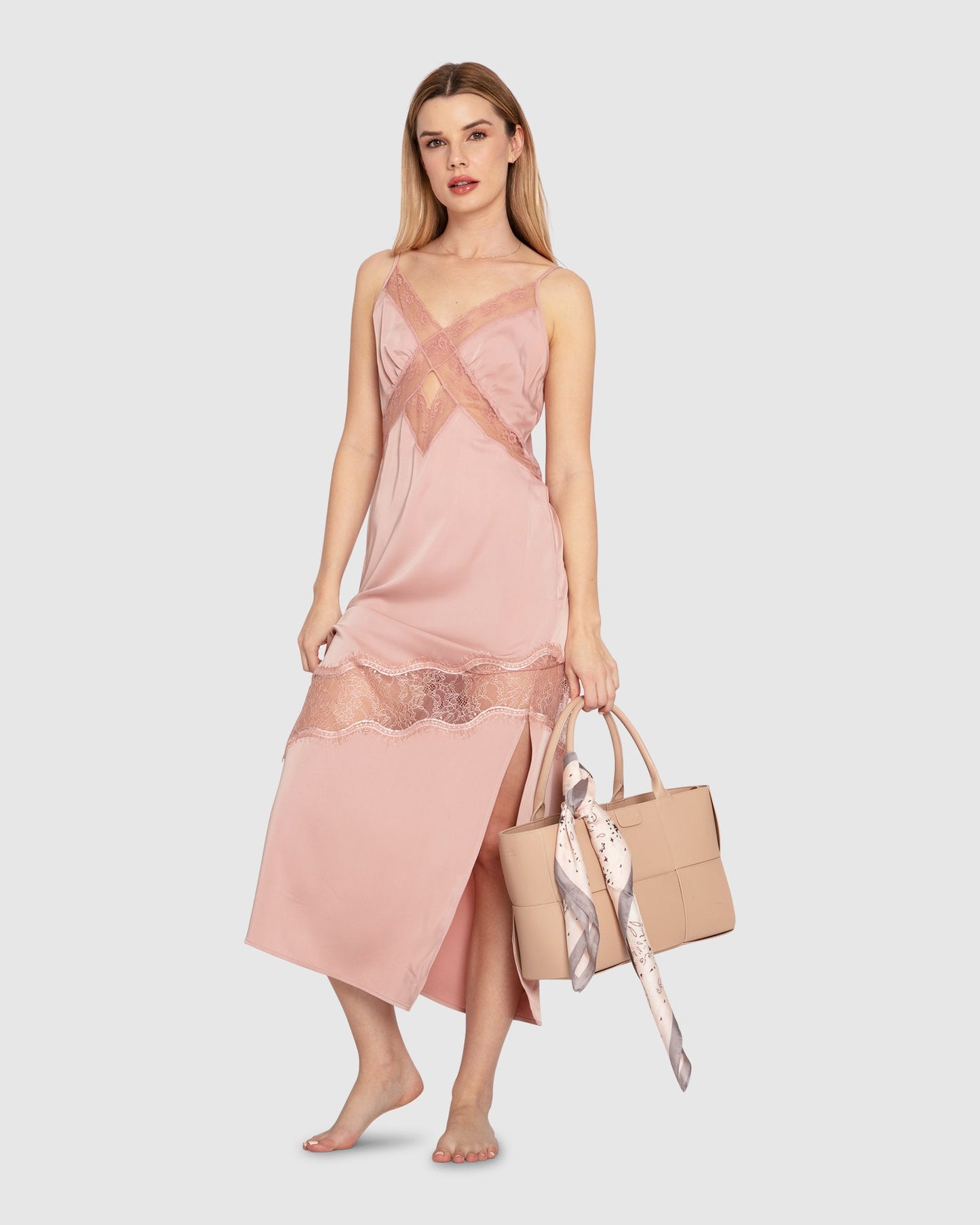 Heavenly Bodies Lace Slip Dress - Dusty Rose