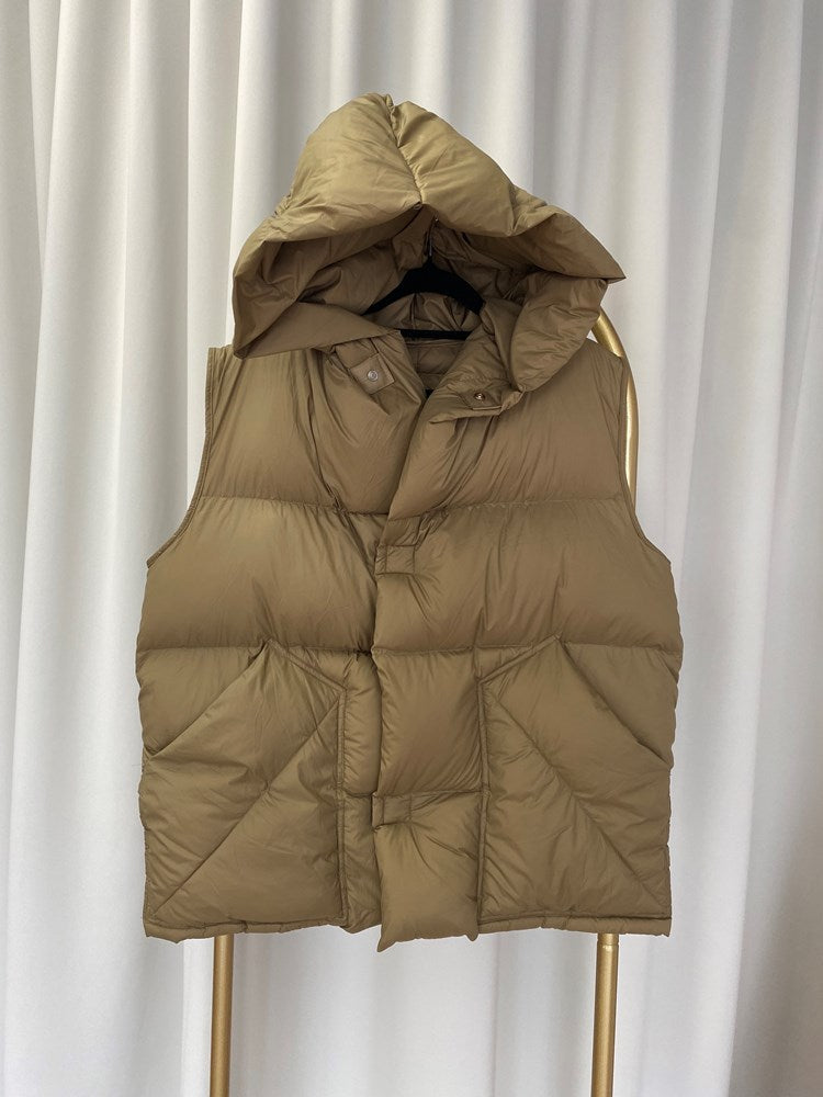 Over My Head Hooded Puffer Vest - Khaki