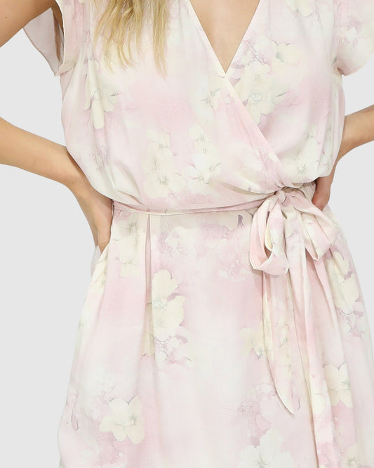 Pink I'm The Star Wrap Dress with waist belt - alternate view
